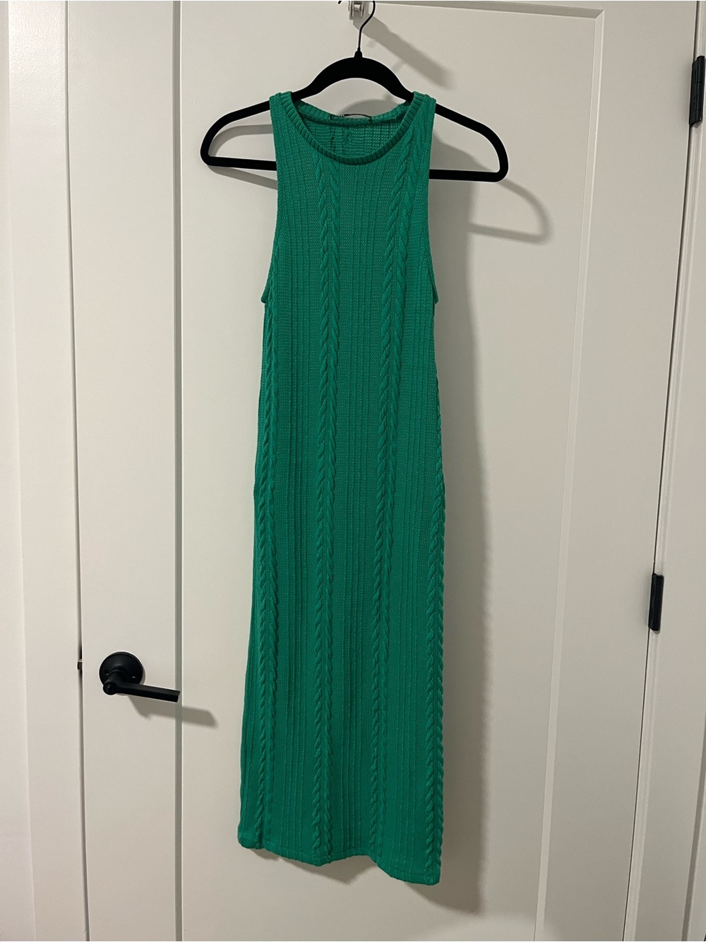 Zara Emerald Green Sleeveless Cable-Knit Maxi Dress